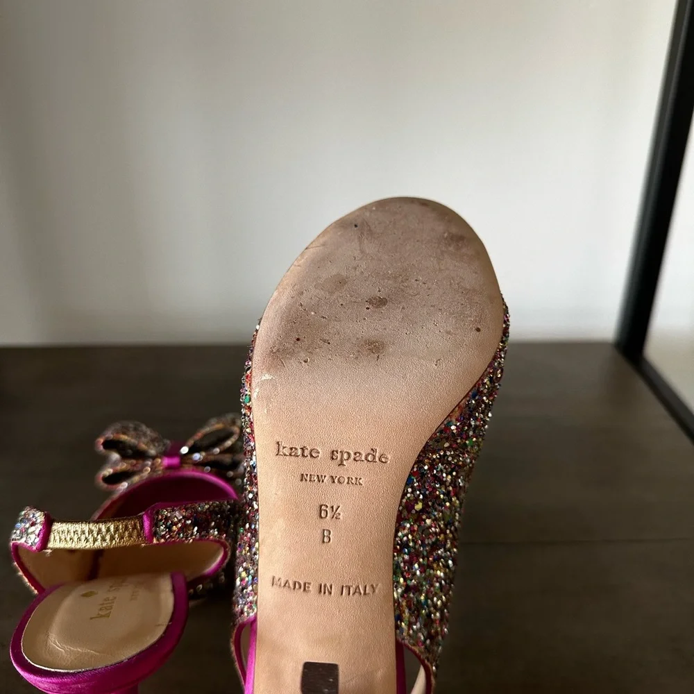 Kate Spade “Charm” Fuchsia and Multicolor Glitter Heels size 6.5 - Picture 7 of 8